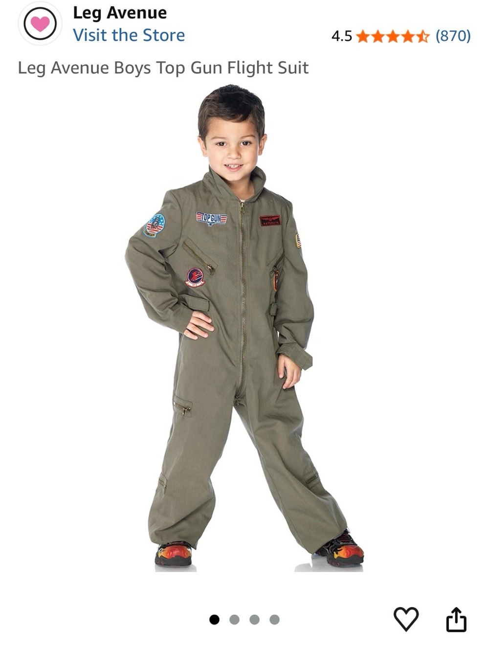Leg Avenue Kids' Green Top Gun Flight Suit Costume size small